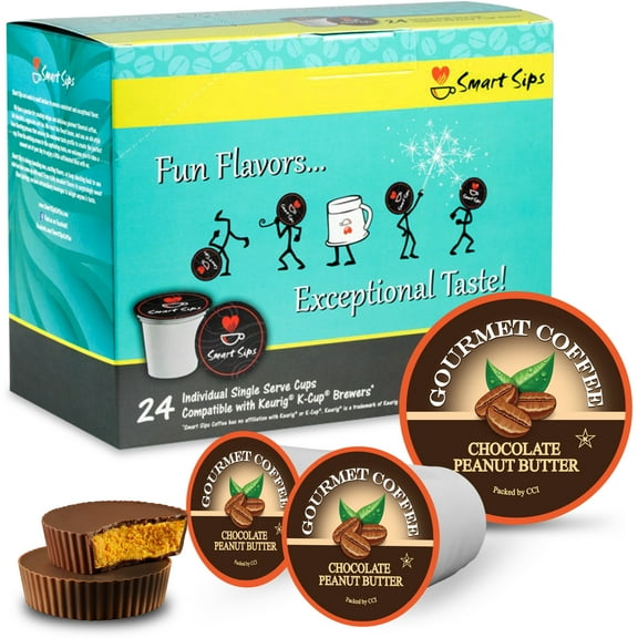 Smart Sips Coffee Chocolate Peanut Butter Flavored Coffee Single Serve Cups, 24 Count, Compatible With All Keurig K-cup Machines