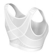 Women's Full Coverage Front Closure Wire Free Back Support Posture Bra,S-5XL Sports Bra Without Rims (White M)