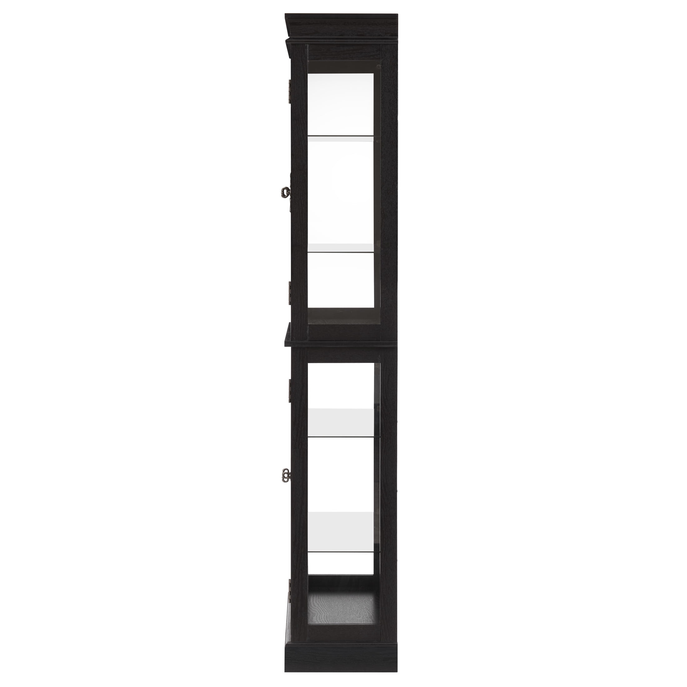 Noble House Wrenhill 70" Lighted Glass Curio Display Cabinet, 6-Tier Adjustable Shelves Wood Frame, Kitchen, Black