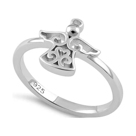 925 Sterling Silver Platinum Plated Angel Women Ring