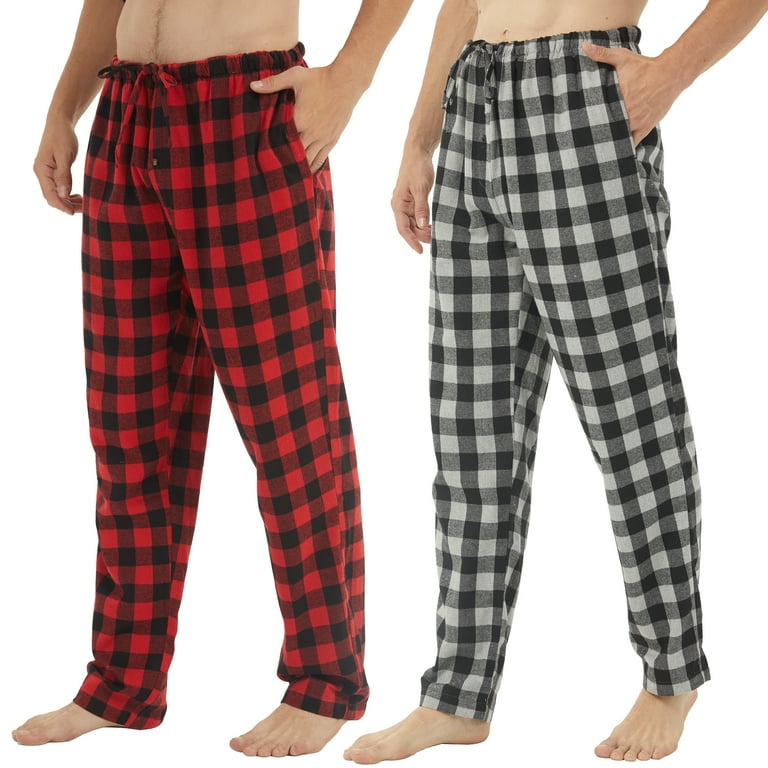 YUSHOW 2 Pack Mens Flannel Pajamas Pants Cotton Buffalo Plaid Pjs Bottoms  Soft Warm with Button Fly Male Size M 