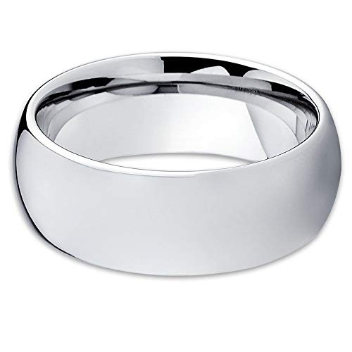 8mm Tungsten Wedding Band Silver Tungsten Ring Tungsten Carbide Dome ...