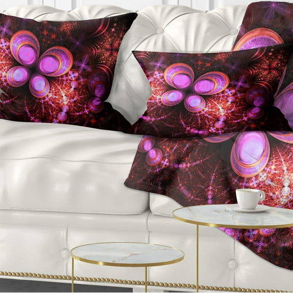 Designart Glowing Purple Pink Fractal Flower - Floral Throw Pillow - 12x20
