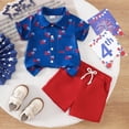 thumbnail image 2 of Toddler Boy Clothing Sets 4th of July Baby Boy Outfit Cute American Flag Print Button Down Shirt & Red Shorts 2-Piece Outfit, 2 of 7