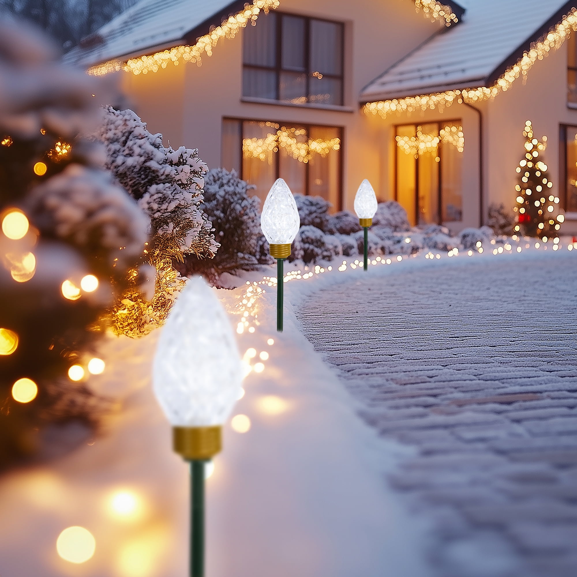 Set of 3 Lighted LED Jumbo C9 Bulb Christmas Pathway Marker Lawn Stakes - Clear Lights
