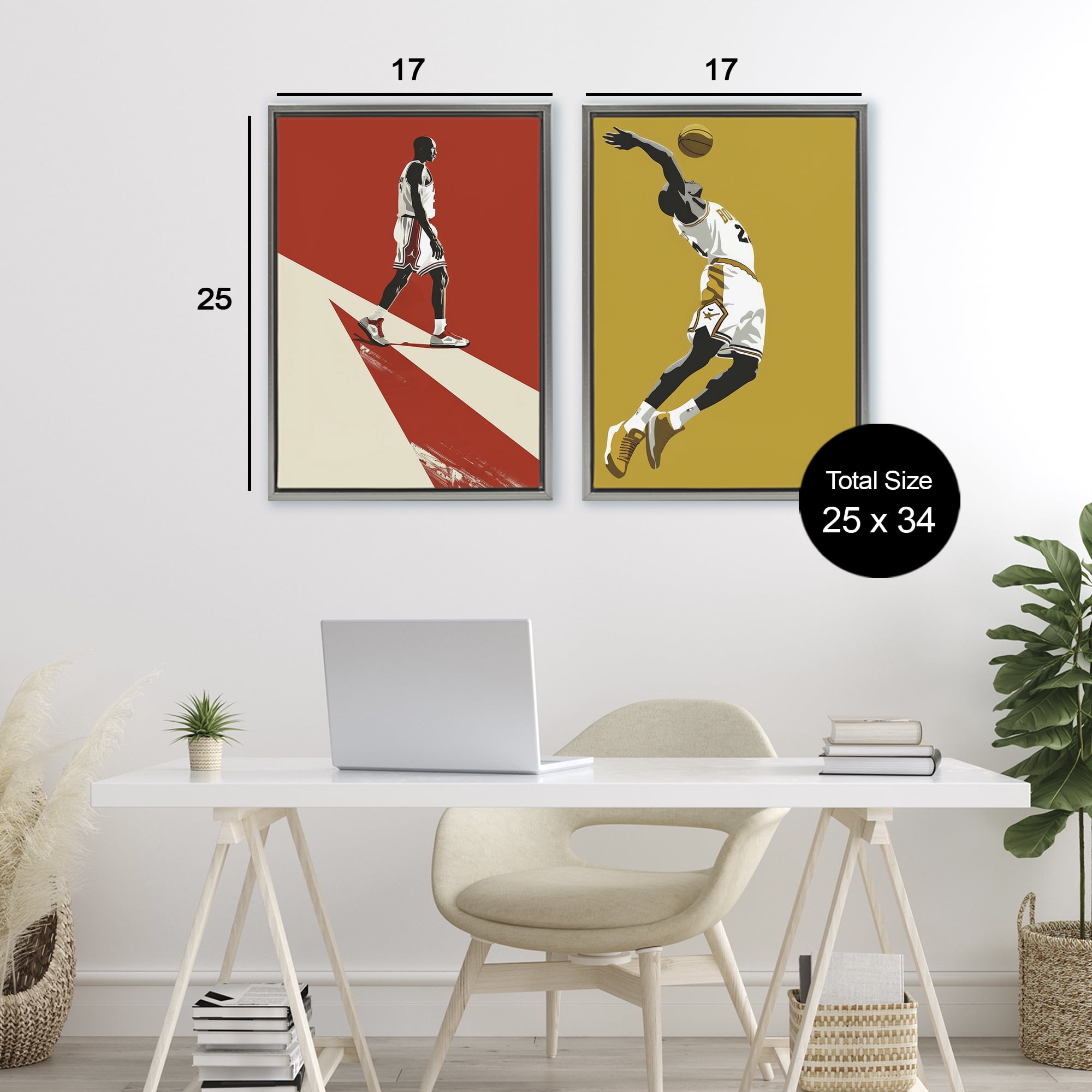 Stupell Industries Iconic NBA Champions 2 Piece Gray Framed Floater Canvas Set, design by Ray Powers