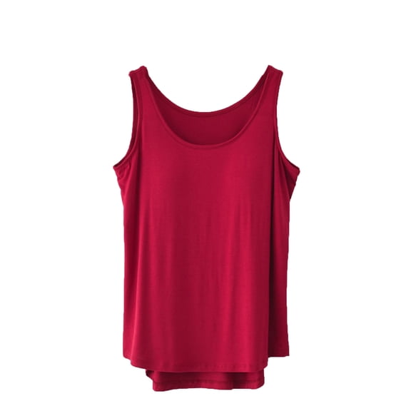 MOJOGO Summmer Tank Tops for Women Loose Sleeveless Undershirts with High Low Hem Wide Shoulder Straps Cami for Everyday Wear Red M