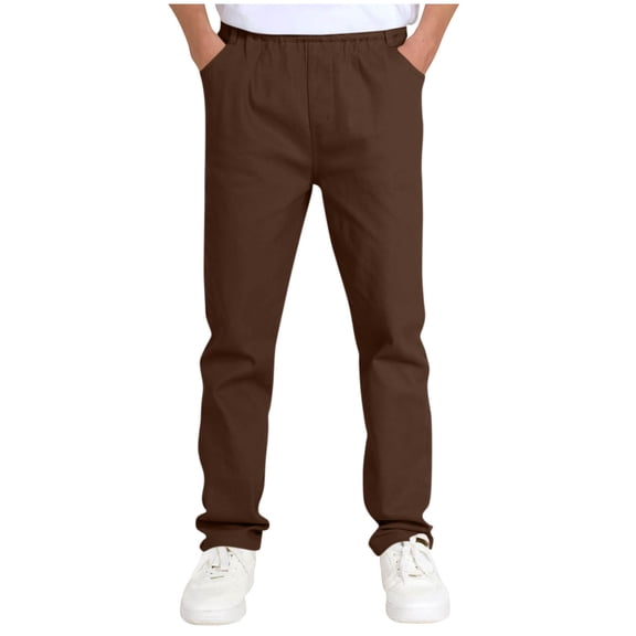 mihongmao Khaki Pants For Girls Chino Skinny Twill Children's Suits Elastic Waist Performance School Uniform Trousers Brown 11 Years