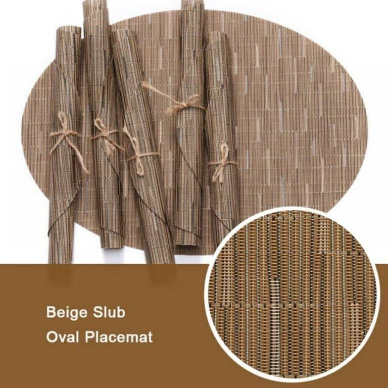 Solid Color Bamboo Pattern PVC Placemat Teslin Oval Western Placemat for Dining Table Mats Heat Resistant Waterproof Kitchen Table Placemat, 18 x 13