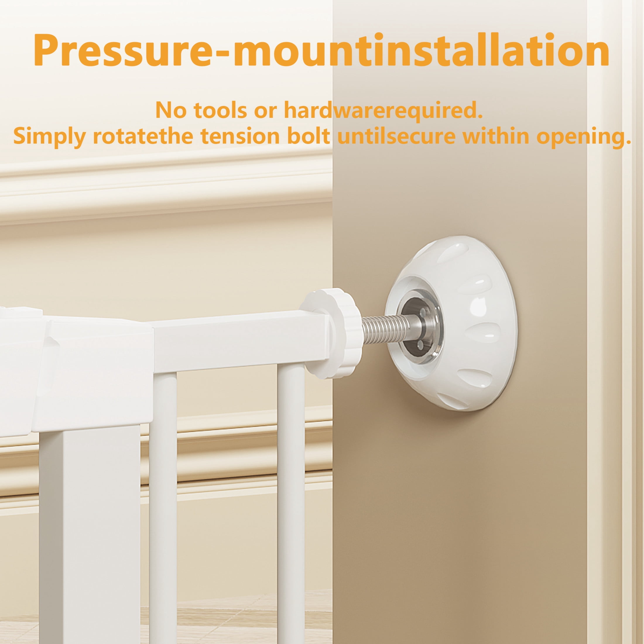 Noble House 45" Wide Pressure-Mounted Baby Gate with Wall Protectors, Steel Safety Gate for Kids, White
