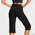 thumbnail image 4 of Womens High Waisted Button Fly Stretchy Capris, Tummy Control Straight Leg Cropped Pants Black S-XXL,Size XL, 4 of 5
