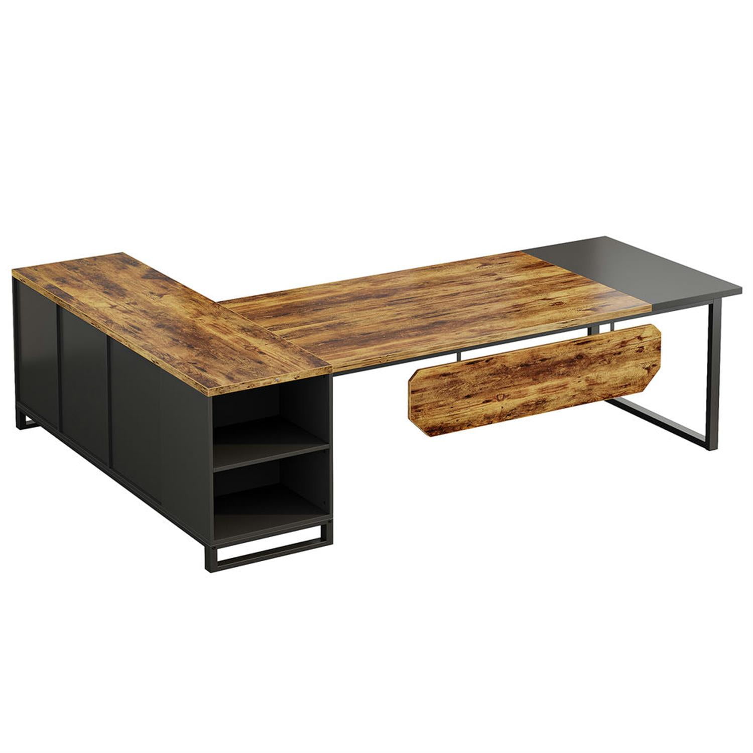 Demi Bonn Modern L Shaped Gaming Desk, 63" Executive Desk with 55" Lateral File Cabinet for Home Office, Brown