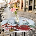 thumbnail image 6 of Red Christmas Round Tablecloth for 45-54 Inch Tables,Fitted Table Cover with Elastic Edge,Snowman Truck Xmas Tree Snowflake Branches Waterproof Outdoor Table Cloth Protector for Patio Garden Dinner, 6 of 9