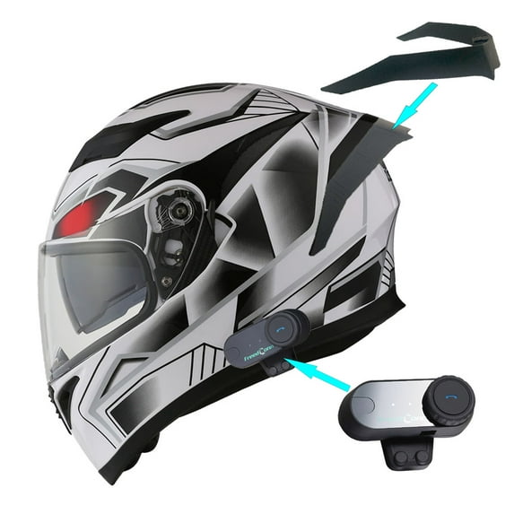 1Storm Motorcycle Modular Full Face Flip up Dual Visor Helmet + Spoiler + Motorcycle Bluetooth Headset: HJK316 Mechanic White