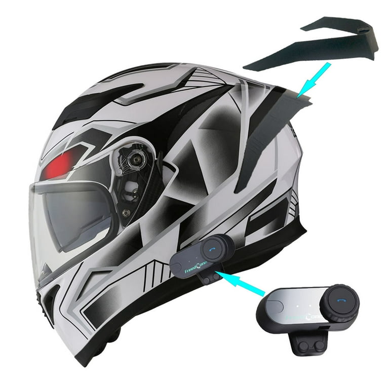 1storm Motorcycle Modular Full Face Flip Up Dual Visor Helmet + Spoiler + Motorcycle Bluetooth Headset: Hjk316 Mechanic White, Size: Small