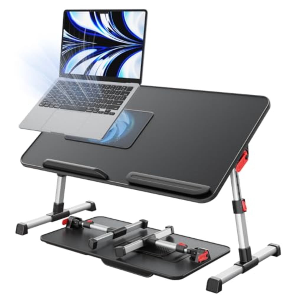 Laptop Desk for Bed with Cooling Fan, Height and Angle Adjustable Laptop Stand for Bed, Lap Desk Tray Table, Lightweight Foldable Portable Computer Table for Couch Sofa Chair Floor Desk