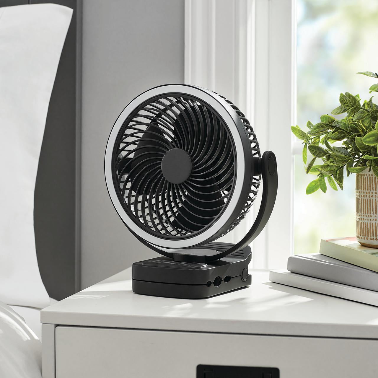 Mainstay 7 "Rechargeable USB Clip and Table Fan with LED Black