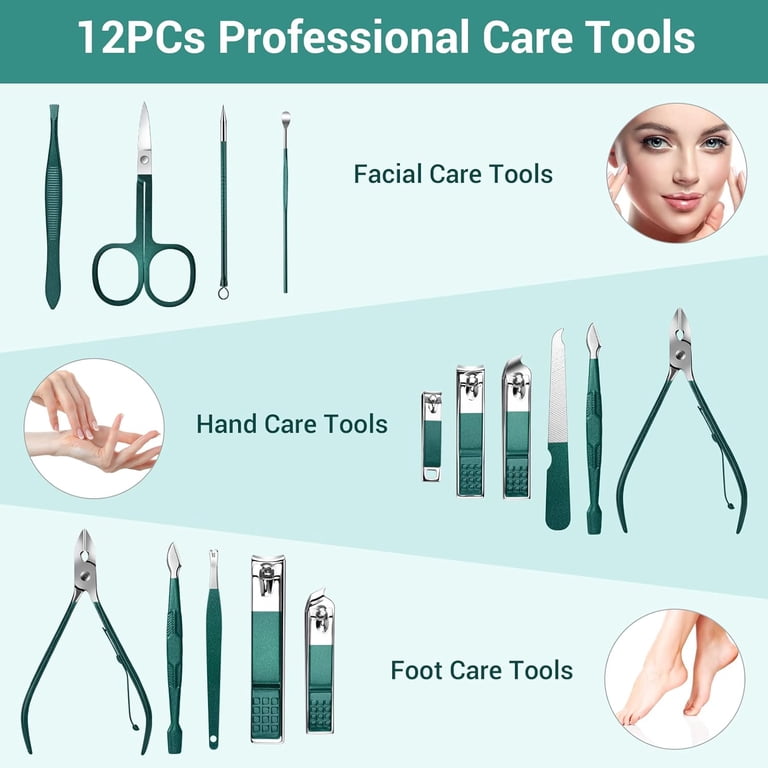 DUAIU 12-Piece Nail Care Kit, Green Travel Case photo 2