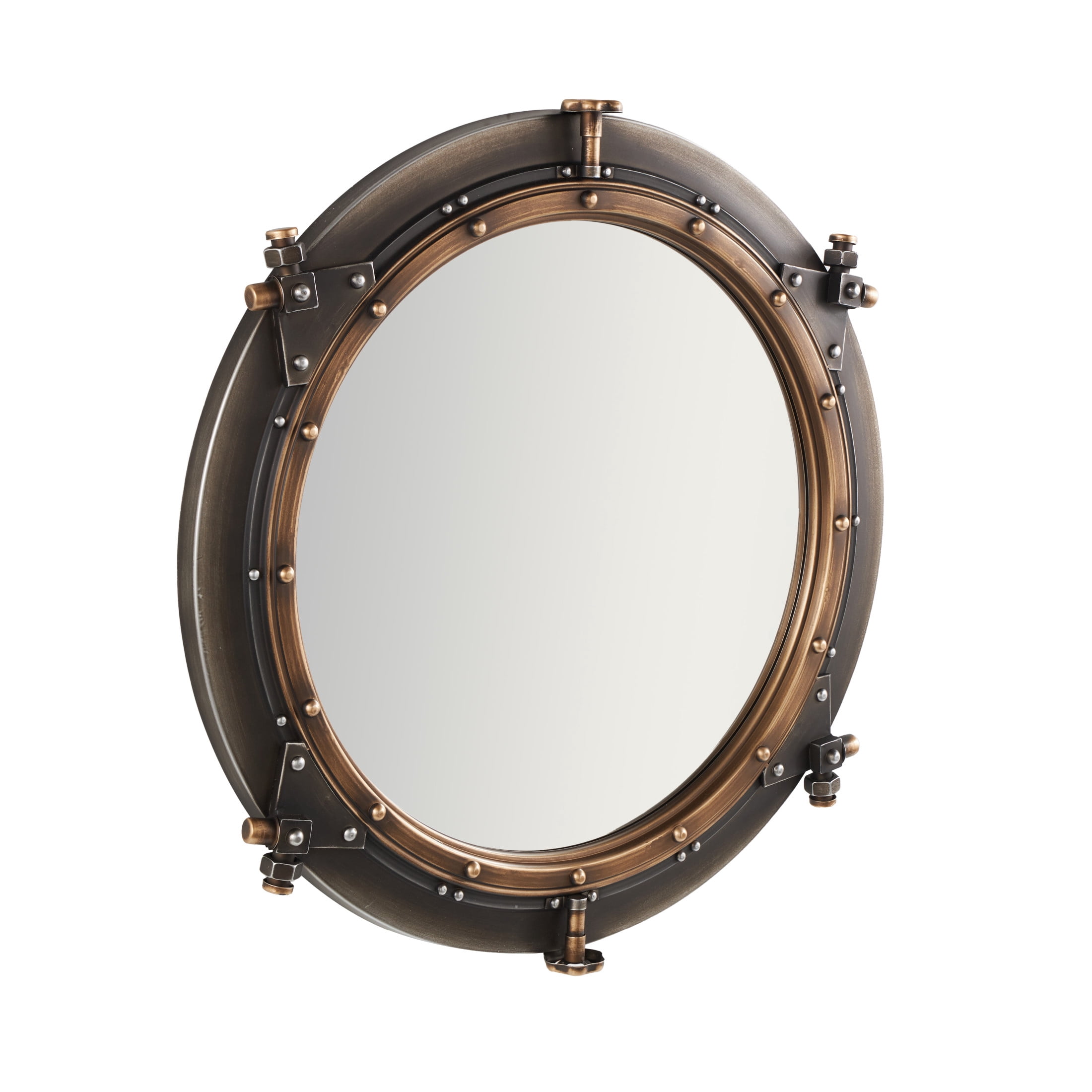 DecMode 31" x 31" Brass Gear Wall Mirror with Gold Inner Rim and Silver Accents