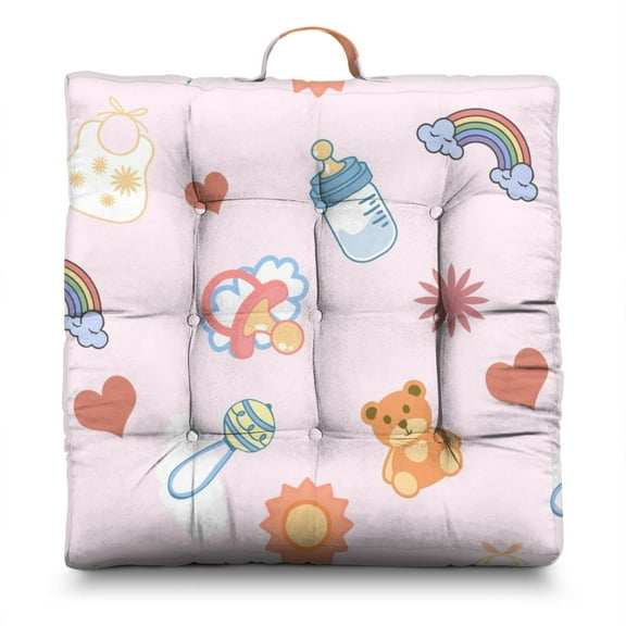 Funny Space Galaxy Astronaut Design Oversized Square Floor Cushion - 4.7" Thick Meditation Pillow with 9-Point Stitching - Playful Kids & Adults Floor Seating Pad