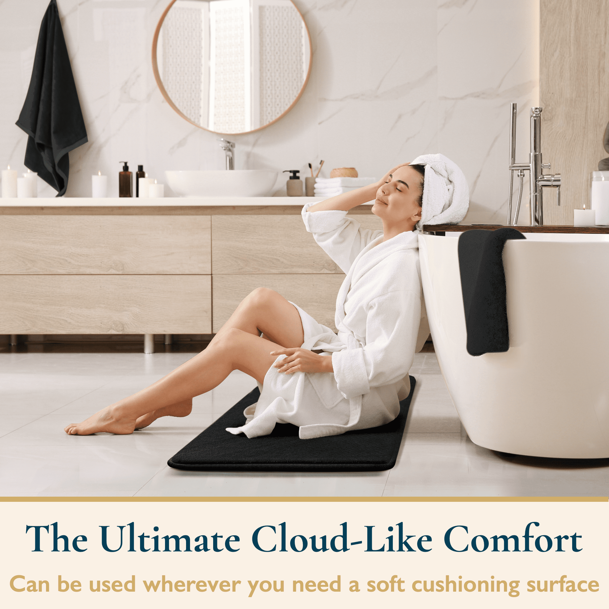 ComfiTime Bathroom Rugs – 1 inch Thick Memory Foam, 17" x 24" Bath Mat, Soft Plush Velvet Top, Non-Slip, Ultra Absorbent, Large & Long Rugs for Bathroom Floor, Avail. in Black, Gray, Beige, Navy Blue