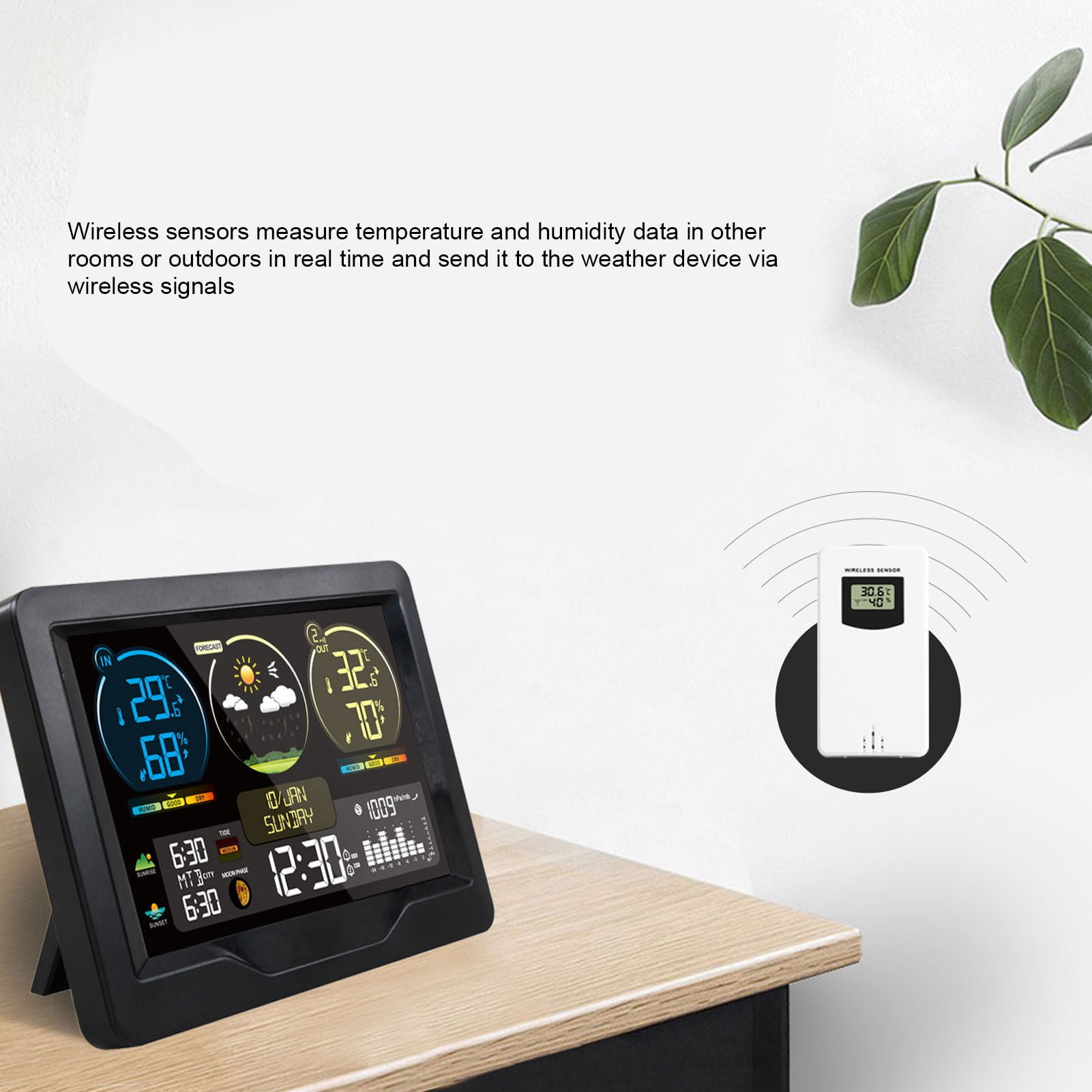 Riousery Wireless Weather Clock Professional Color Screen Digital Weather Thermometer with Indoor Outdoor Temperature Humidity Monitor (6.69 x 5.12 inches / 17 x 13 cm)