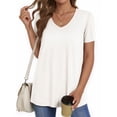 thumbnail image 2 of MOYIKO Women Short Sleeve T Shirt V Neck Summer Top Casual Loose Basic White Tshirt Clothes Size XL, 2 of 7