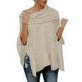 thumbnail image 2 of Elainilye Fashion Womens Shirt Sexy Off Shoulder Top Versatile Large Size Lrregular Hem Knitwear Off Shoulder Shirt,Beige, 2 of 7