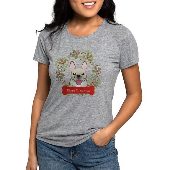 CafePress - French Bulldog Christmas Womens Tri Blend T Shirt - Womens Tri-blend T-Shirt