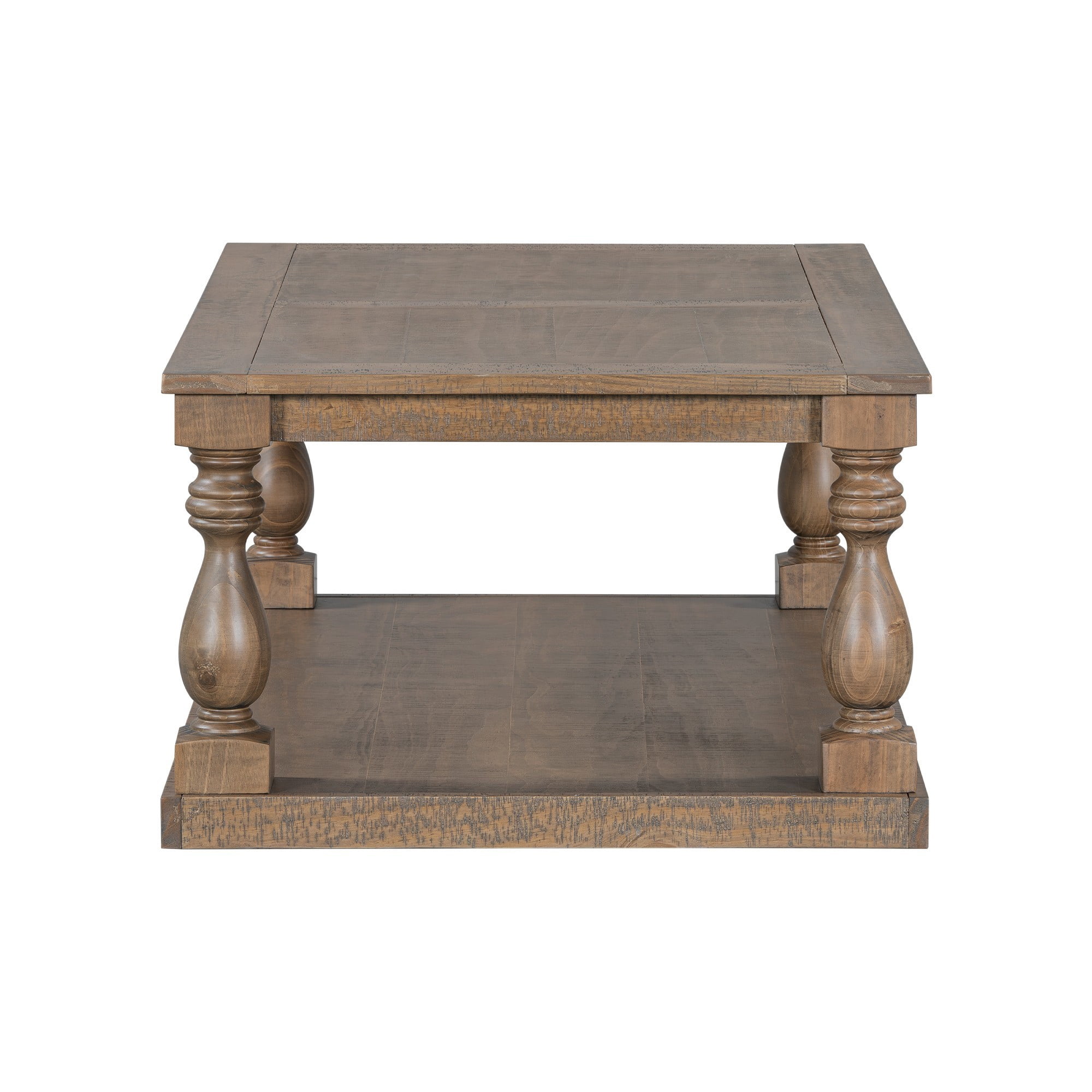 Vintage Coffee Table with Vase Column Legs, Wood Coffee Table with Pine Veneer Top, Decorative Center Table for Living Room Study Room, Brown