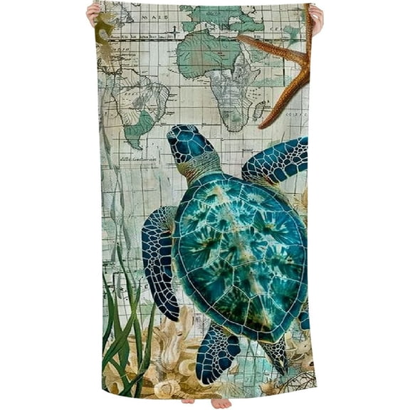 PHYHOO Vintage Towel, Ocean Turtle Large Oversized Beach Towel Lightweight Quick Dry Soft Absorbent Bath Towel, Sand Free Towel for Swimming Travel Sports 30x60in