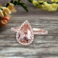 thumbnail image 3 of 1.50 Carat Pear Shaped Morganite Engagement Ring On 10K Rose Gold Halo Teardrop Design Anniversary Gift Personalized For Brides, Promise Ring, Anniversary Gift, 3 of 5