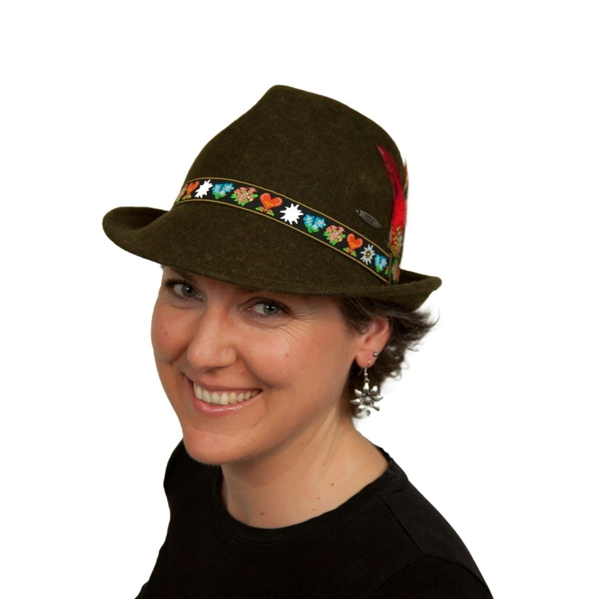 Tyrolean German Alps Green Deluxe Alpine 100% Wool Hat with Edelweiss Band | Hat for Men and Women | M