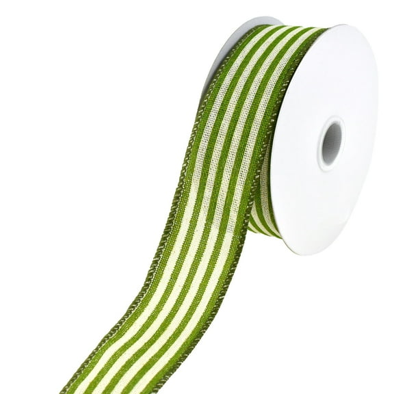 Cabana Stripes Canvas Wired Ribbon, 1-1/2-Inch, 10-Yard - Kiwi