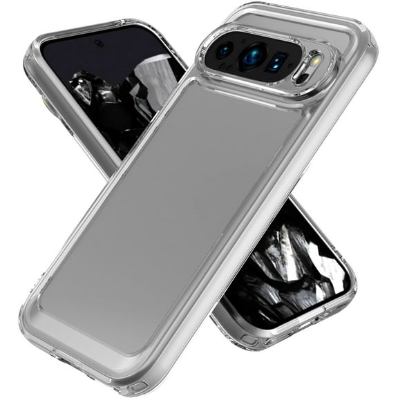 CoverON For Google Pixel 9 / Pixel 9 Pro Case, Hybrid Slim fit Hard Back TPU Rim Phone Rigid Cover, Clear with Chrome Buttons