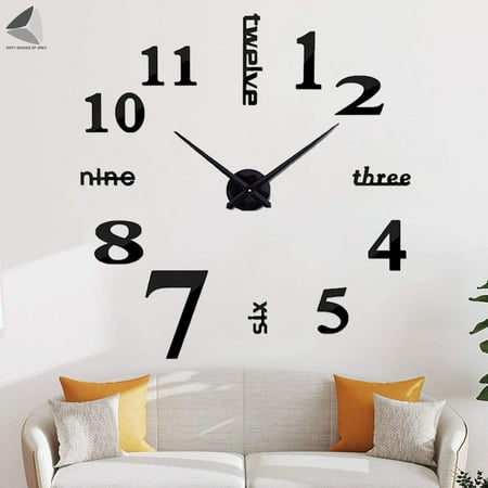 PULLIMORE Large DIY Frameless Wall Clock, Modern 3 D Mirror Numbers Wall Clock Sticker Home Decor