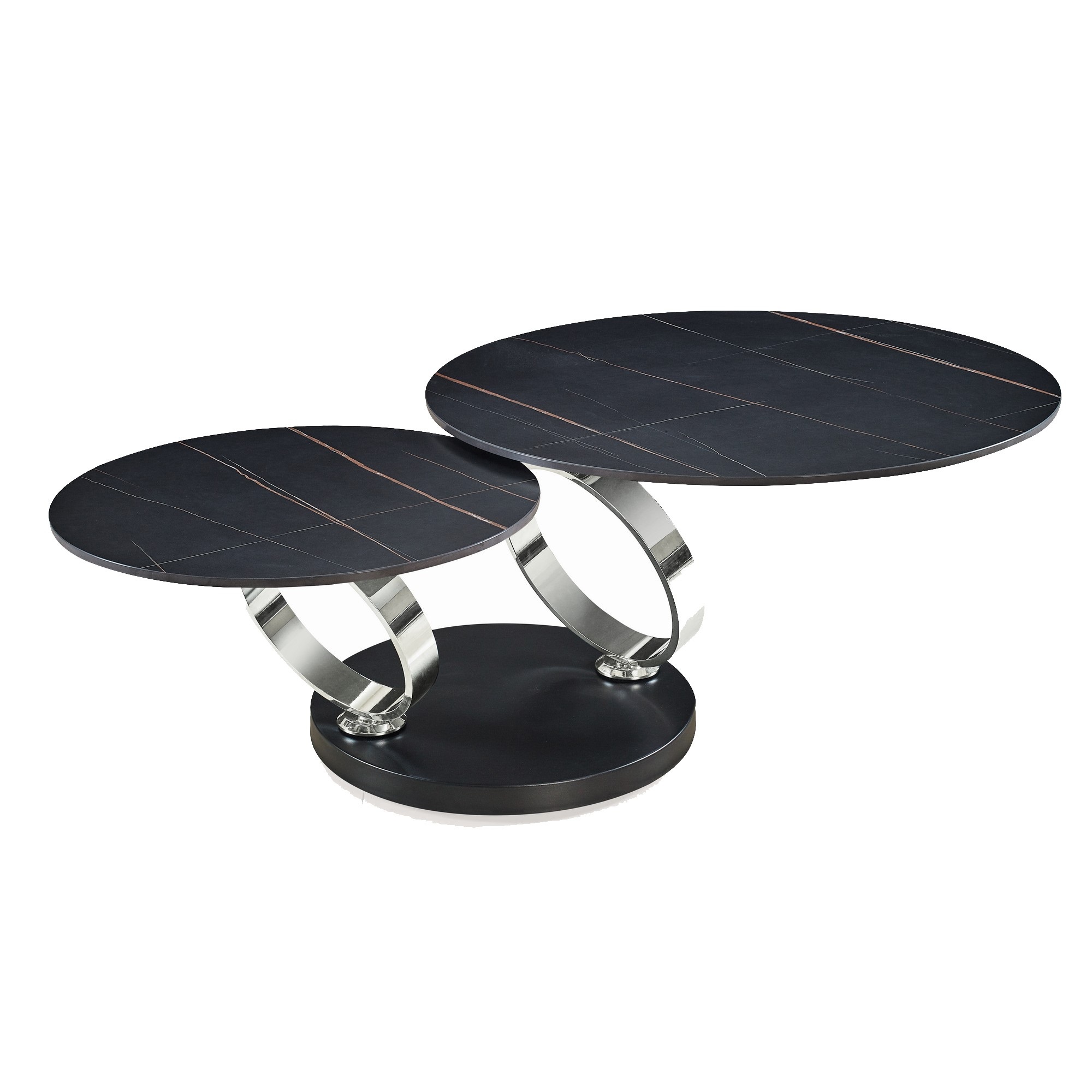 Dual Ceramic Top Coffee Table with Motion Mechanism, Black and Silver