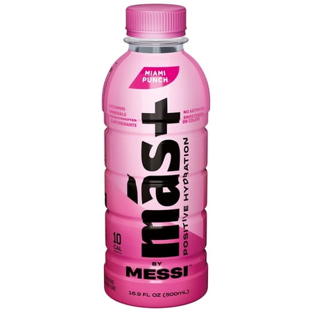MÁS+ BY MESSI MAS+ BY MESSI HYDRATION SPORTS DRINK MIAMI PUNCH, 16.9 FL OZ BOTTLE