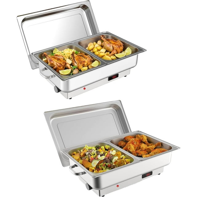 QinaQin Juego de 2 calentadores de buffet eléctricos en acero inoxidable de 4.5 QT cada uno, con control de temperatura, ideales para fiestas y catering