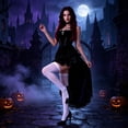 thumbnail image 6 of Huowey Vampire Gothic Dresses Womens Halloween High-Low Fancy Cosplay Party Gown Lace Off Shoulder Eye-Catching Halloween Dress,Black,L, 6 of 7