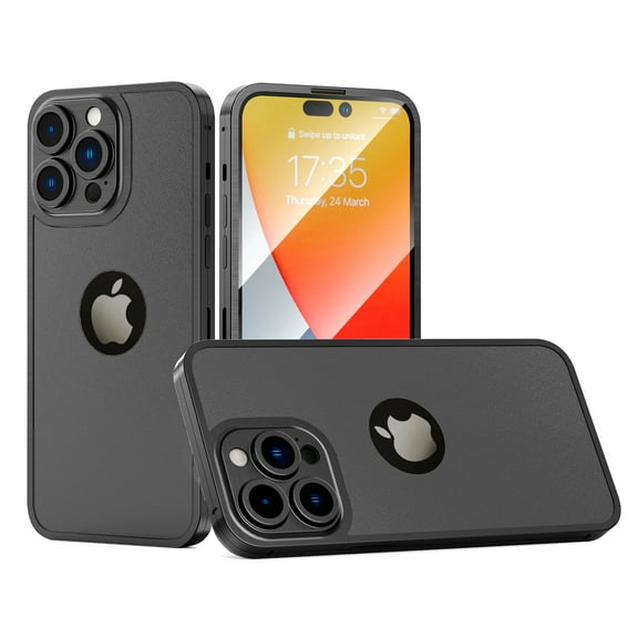 For Apple iPhone 14 (6.1") Hybrid Zinc Alloy Ultra Thin with Screen Protector 2in1 3D Full Protection 360° Full Body Cover ,Xpm Phone Case [ Black ]