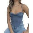 thumbnail image 4 of Women Sexy Cowl Neck Satin Padded Fishbone Pleated Adjustable Straps Bustier Corset Slim Crop Tops, 4 of 6