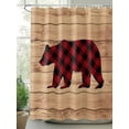 thumbnail image 2 of Fsddascl Red Black Plaid Bear Shower Curtain Set - Standard 72" x 72" Washable Bathtub Curtain with 12 Hooks, Farmhouse Cabin Brown Wood Grain Waterproof Fabric Stall Shower Curtains for Bathroom, 2 of 6