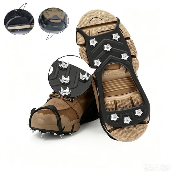 Ice Snow Cleats for Shoes Boots, Size L – Non-Slip Rubber Traction Grips with Steel Spikes for Winter Walking, Hiking, Climbing and Ice Fishing