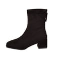 thumbnail image 2 of Women Square Toe Stretch Suede Ankle Boots, Back Zipper Block Heel Sock Booties, Elegant Mid Heel Short Boots, Fashion Dress Boots for Fall Winter Black 7.5(39), 2 of 8