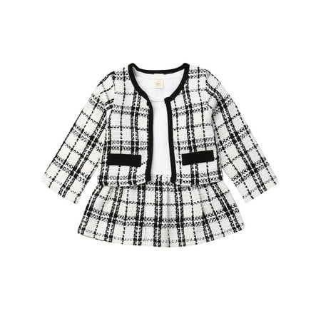 

Bebiullo 2Pcs Toddler Baby Girl Princess Outfits Plaid Coat Long Sleeve Tops Tutu Skirt Party Set