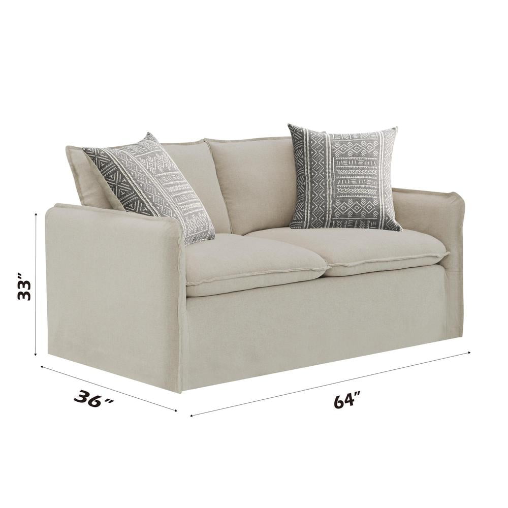 ACME Upendo Contemporary Linen Fabric Loveseat with 2 Pillows in Beige