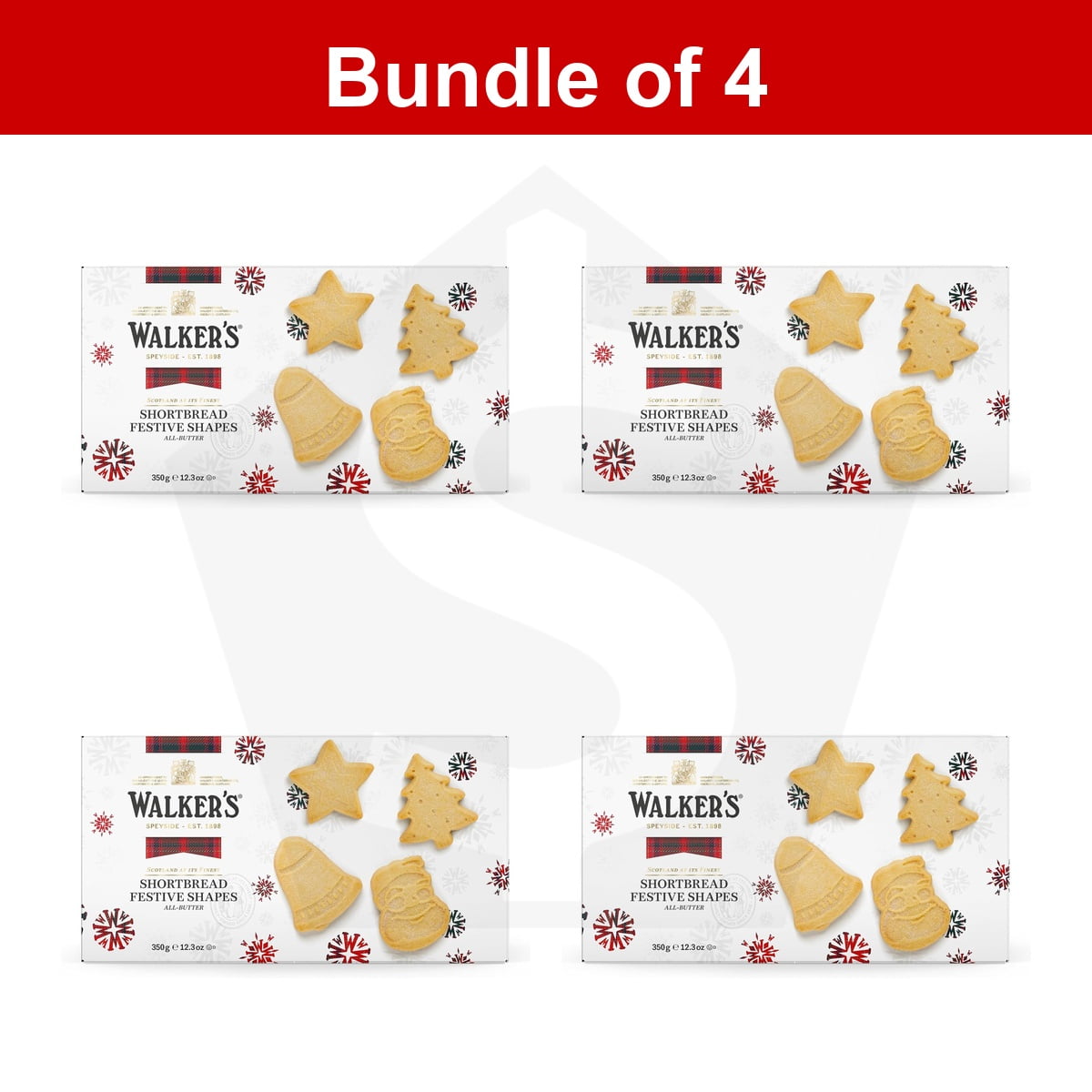 Bundle of 4 - Walker's Shortbread Holiday Cookies, Assorted