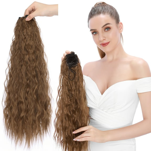 SEGO Drawstring Ponytail Curly Clip in Hair Bun Extensions Synthetic Long Hair for Women Black Colors