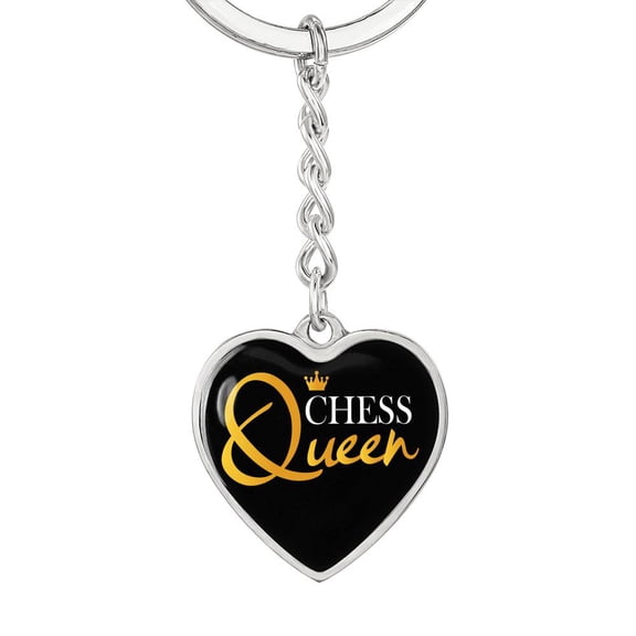 Chess Fan Chess Queen Heart Keychain Stainless Steel or 18k Gold